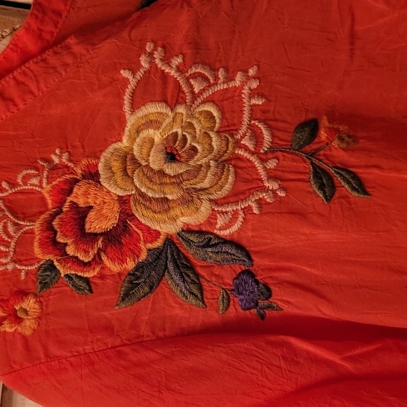 Johnny Was* Embroidered Boho Blouse* Floral* Coral* Sz XS - Picture 5 of 6